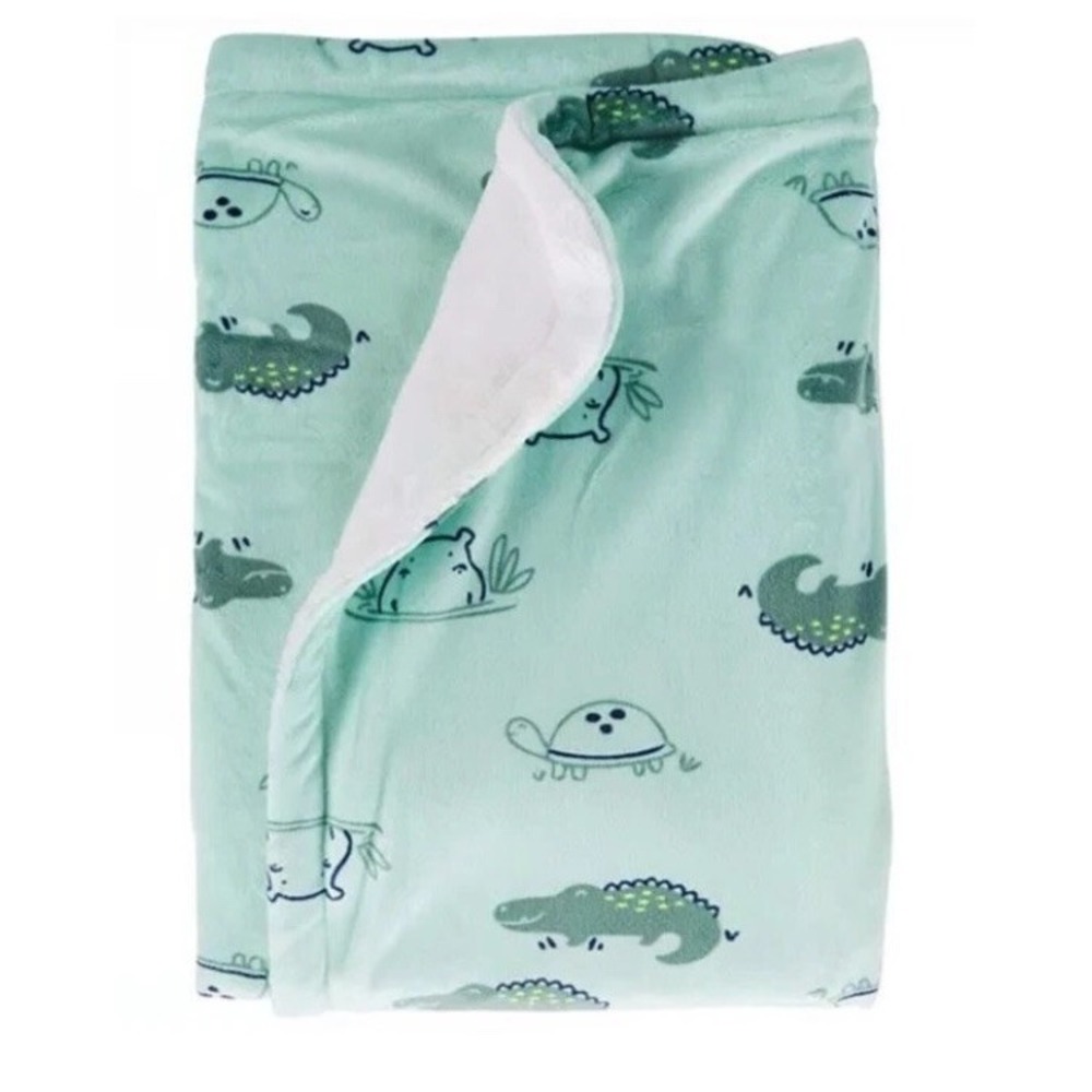 Carters Baby Blanket Green Turtles Alligator Crocodile Frogs Plush So Soft Clean